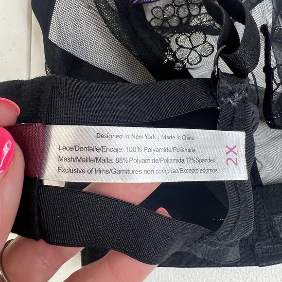 Adore Me 2XL Emilie Bralette Black Sheer Embroidered Floral Lace Mesh Bra Top - Picture 11 of 16